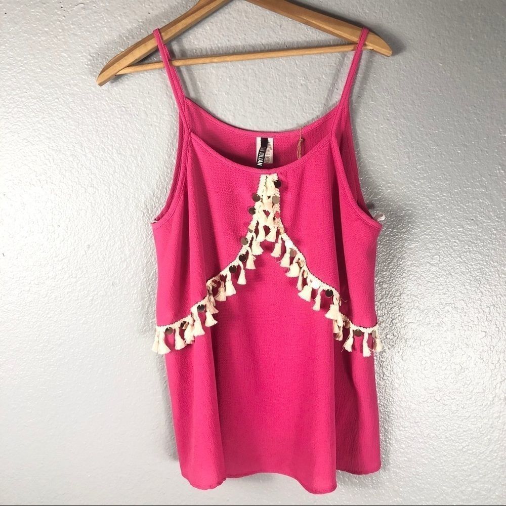 San Julian hot pink mirrored tassel tank